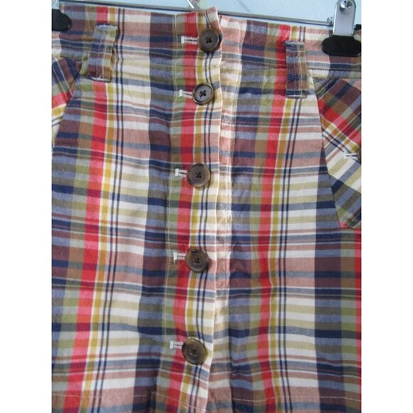 J Crew Womens Madras Plaid Cotton Button Front Mini Skirt Sz 4 India EUC - Picture 3 of 11